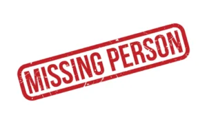 missing people sign, in red with a red border around the letters